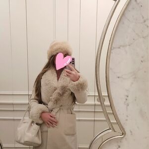 Elegant Cream Fur-Trimmed Coat